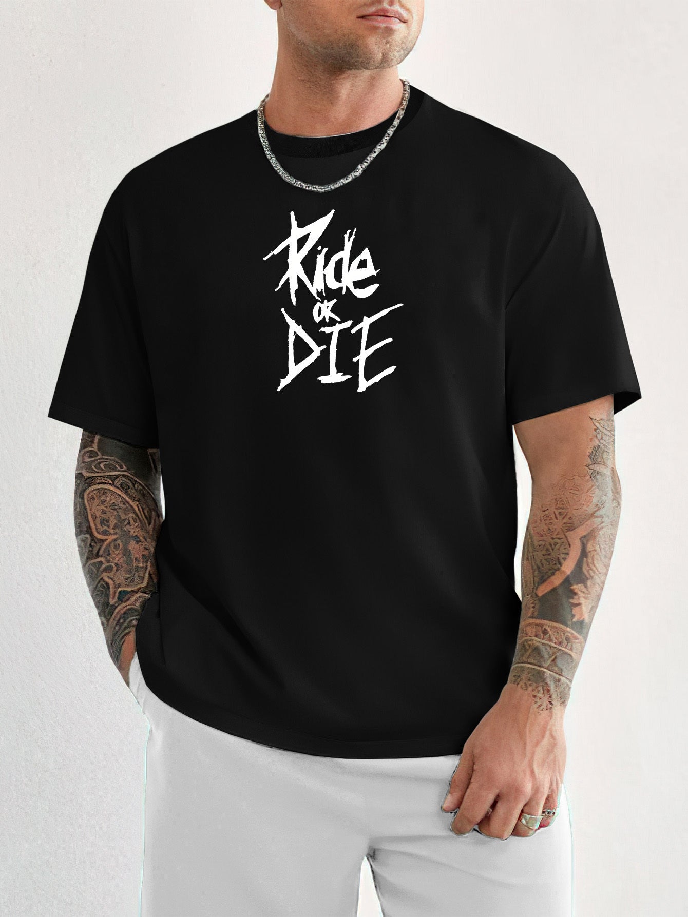 ' Ride Or Die 'Creative Print Men's Short Sleeve T-Shirt, Casual Round Neck Top, Versatile And Comfortable Tee, Spring& Summer Collection araiparadise