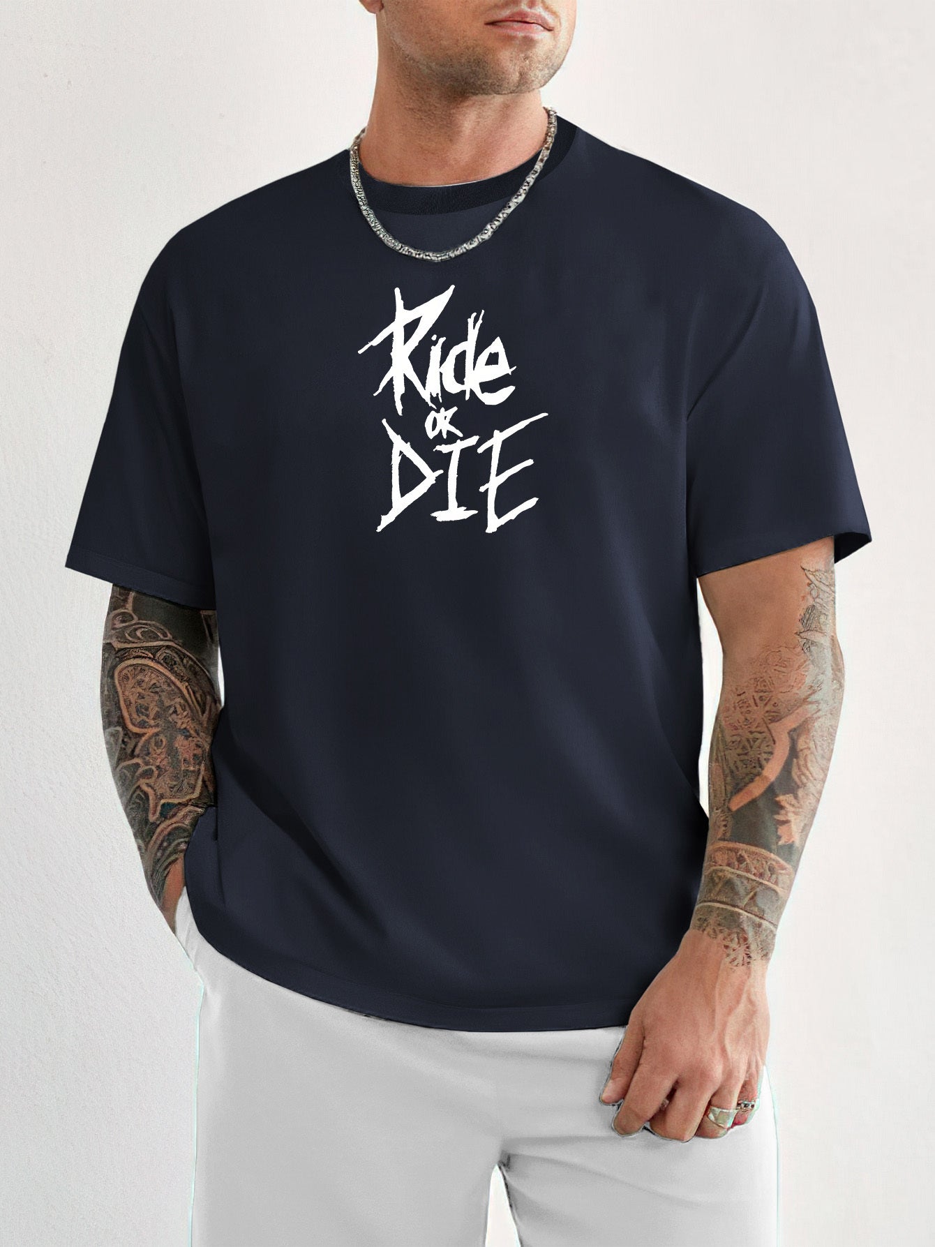 ' Ride Or Die 'Creative Print Men's Short Sleeve T-Shirt, Casual Round Neck Top, Versatile And Comfortable Tee, Spring& Summer Collection araiparadise