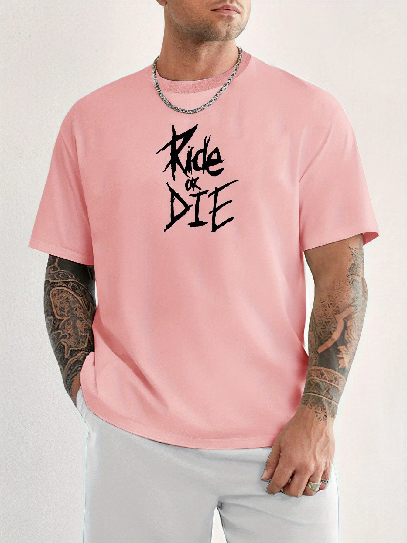 ' Ride Or Die 'Creative Print Men's Short Sleeve T-Shirt, Casual Round Neck Top, Versatile And Comfortable Tee, Spring& Summer Collection araiparadise