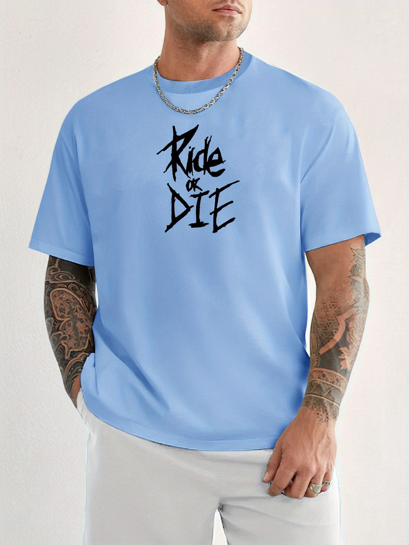 ' Ride Or Die 'Creative Print Men's Short Sleeve T-Shirt, Casual Round Neck Top, Versatile And Comfortable Tee, Spring& Summer Collection araiparadise