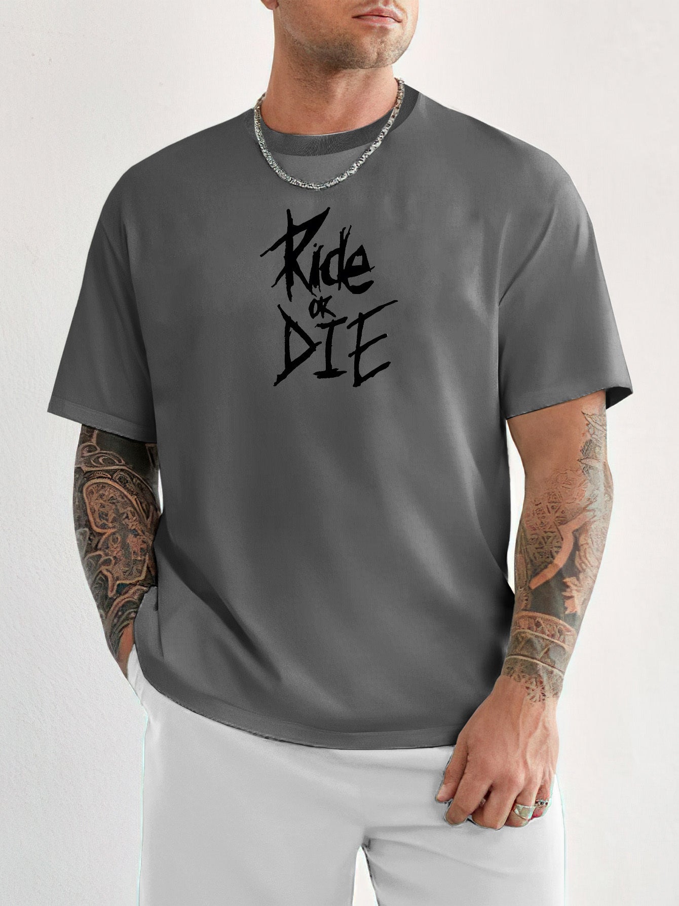 ' Ride Or Die 'Creative Print Men's Short Sleeve T-Shirt, Casual Round Neck Top, Versatile And Comfortable Tee, Spring& Summer Collection araiparadise